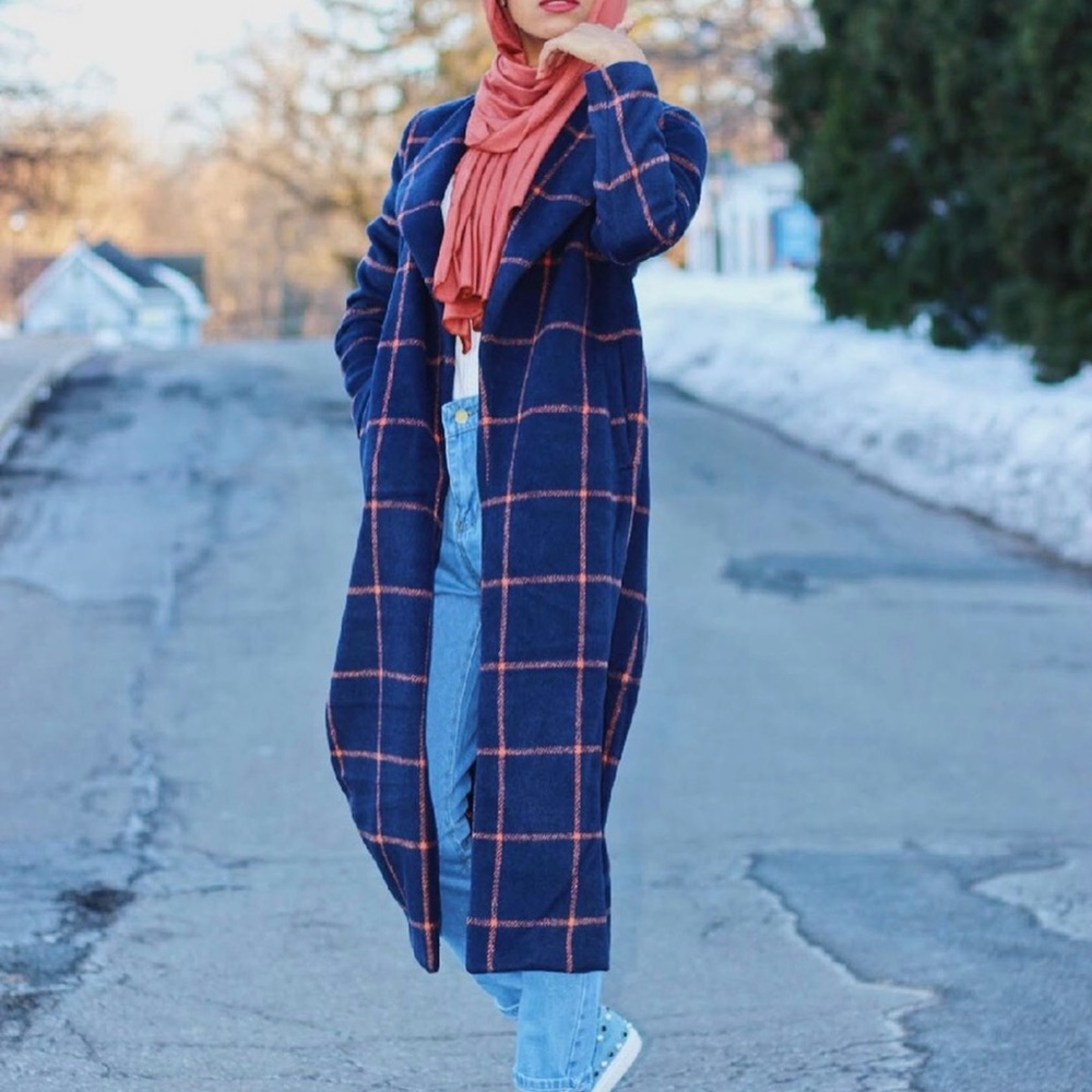Collar grid longline coat